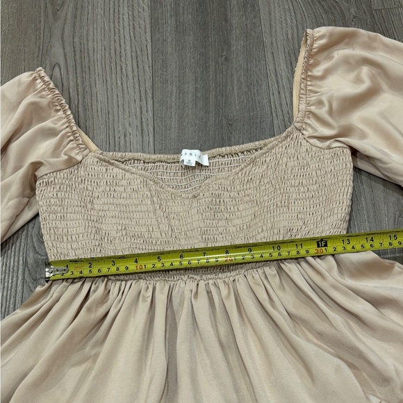 MABLE Size S Ruffle Mini Dress Beige Champagne Emory Smocked SummerDress Women - Picture 7 of 11